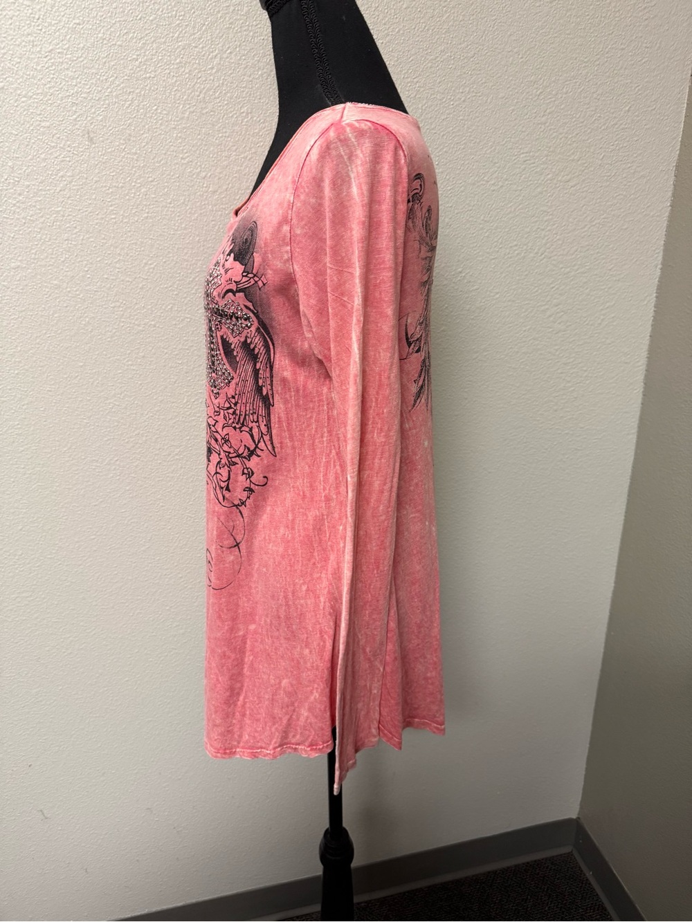 T Party Coral Cross Graphic Rhinestone Tunic Top M Boho Western Boutique Chic - Picture 4 of 10